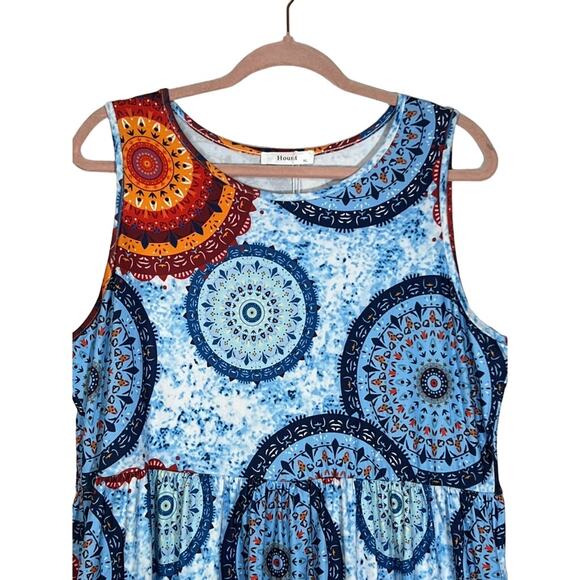 NWT Hount Blue Red Geometric Design Sleeveless Soft Stretchy Maxi Dress Size XL - Picture 2 of 8